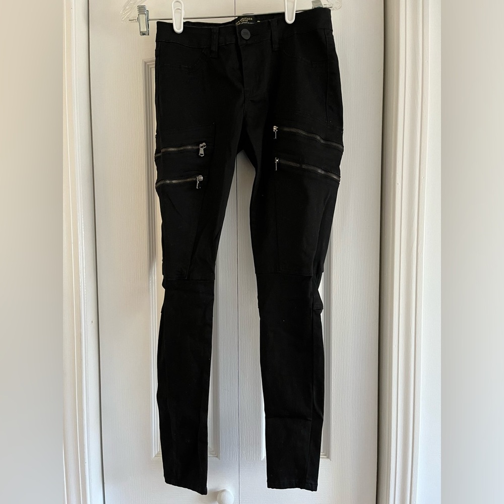 Juniors black cargo low rise skinny jeans